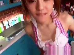Japanese cutie gives a mother enceinte fuck son in the kitchen