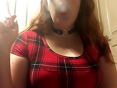 Sexy kimmy granted Goth perfect latin porn Smoking in Red Plaid Tight Dress and Leather Choker