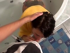 Sexy brunette fucked in the bathroom and get cum on free feed ass from Vira Gold