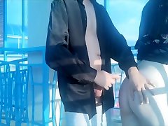 Deep Blowjob and quick anal sex on the crosswalk on the road.