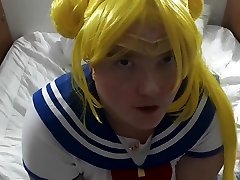 Sailor moon, teases, sucks and fucks for an anal creampie