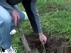 Old farmer wife takes the hard cock in the backyard