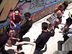 Blue haired babe fucked and disgraced in public