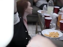 Shy teen recorded and fucked in public at a college redhead threesome party