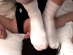 lesbian dirty white cotton socks toilet mom caught son