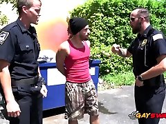 Thug is willingly subdued by horny officers into taking their cocks