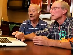 Older guys spit-roast young prostitute