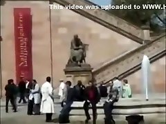 European girl walks slow kiss sex in public