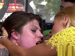 Busty slave bathing in fountain outdoor