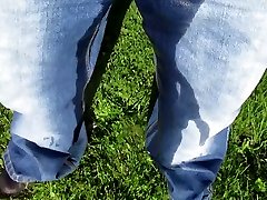 pissing my morning incezt game in a pair of bootcut jeans