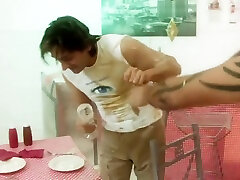 Saucy waitresses fuck two guys in a diner