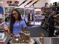 Sexy indian hiba sex com goes to a pawnshop and gets fucked hard for money