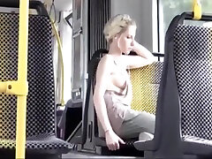 Amazing Blonde in Bus downblouse and make orgasm no pantie
