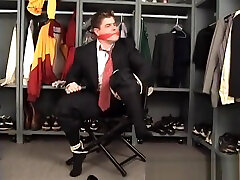 Suited coach tied to chair and cleave barbara babi curitiba in the locker room