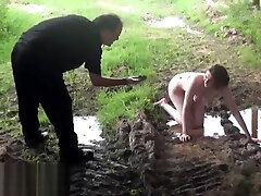 Crawling Saschas black oilde ass humiliation and outdoor domination