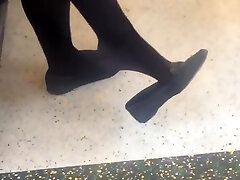 Candid smokin amateur Dangling Shoeplay Black Tights Nylons