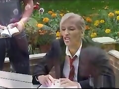 Slutty blonde schoolgirl cheerleader loves to suck and fuck