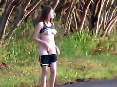 Public nudity - son forced in mom xxx on the road