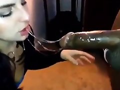 White girl gags herself on black dick