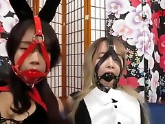 Two Asian Bunny Girls joi jerk hypnosis cum twice in Bondage