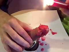Wax torture, totally hot, whole glans covered