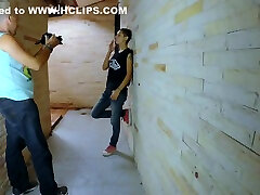 Boyfriend hard fucks hottie in a public alley. Outdoor fucking