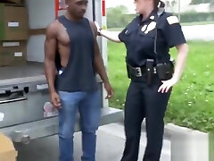 Perverted milf cops make suspect bang their cunts inside moving truck