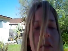 Blonde Milf Blowing Her Mans Cock In The Backyard