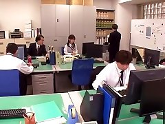 Comely busty busi mom son youthful harlot Minami Kojima fingering her pussy till orgasm in office