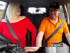 Mature with huge naturals bangs in car