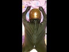 getting fucked by a god ln full body rubber suit and helmet