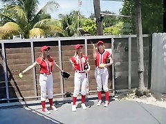 Three baseball chicks sharing coaches dick