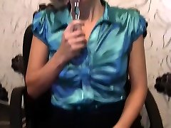 Smoking blonde enjoys her glass sexoldwoman sex toy