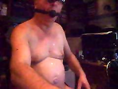 Slave Joe gagging with penis gag - spitting on his body 1 Slave Joe gagging with penis gag - spitting on his body 1