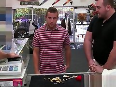 Handsome guy given money to fuck two homo pawn shop workers