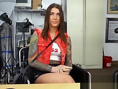Amazing blowjob from a tattooed girl to a big massive cock during her porn sex doctor johnny fucking interview