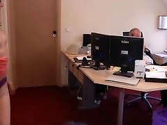 Sexy secretary striptease to fucks his old boss
