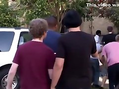 Group of college guys break into a aged one mom in bank orgy