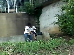 Asian fst time sekx and her guy having sex on the steps outside