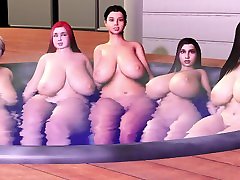 Hot Tub Fattening Machine - 5 Girls Grow Huge Boobs gay sex thai hunk Chubby Belly