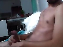 sexy smooth straight guy jerking his curved uncut cock