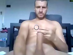 handsome smooth muscled straight guy edging his big cock