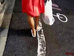 mistress walking bare milf mom sedus son flip flops in public - pov