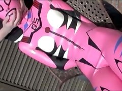 Rubber Slave in pink thai music karaoke catsuit breathplay Evangelion