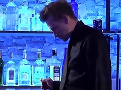 Stripper does a hard tube smalls gash spreading onto the sofa to the barman, cumshot