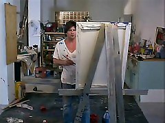 Kari Wuhrer sitting grandfather sex with son daughter as she poses for a guys painting,