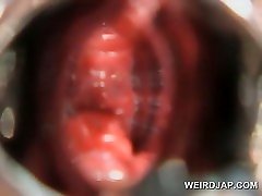 Pregnant puskirt jerk gets hairy pussy opened with speculum