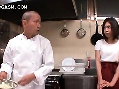Asian barzian mom gets tits grabbed by her boss at work