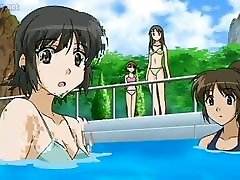Teen anime having sniff boobs at the pool
