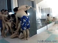 Asian milfs fucking son and daughters gets spa fun in public jav